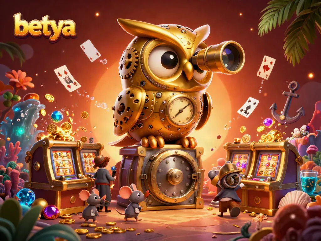 Engage in thrilling games at Betya casino with an enchanting golden owl and vibrant game elements.