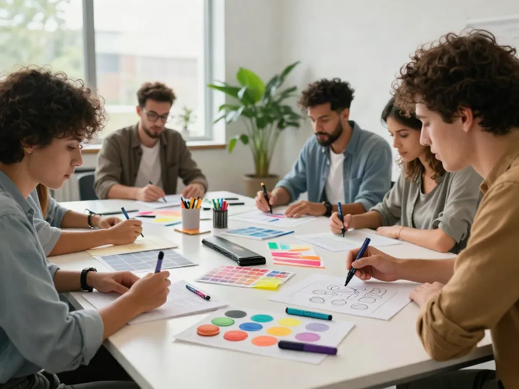 Highlighter pen supplier team designing colorful highlighter options in a modern workspace.