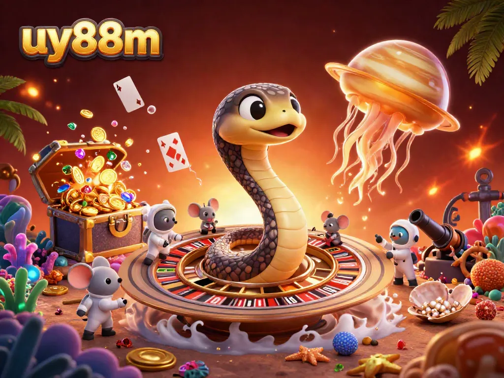 Experience cosmic gambling with uy88m as astronaut mice bet on a roulette-like Saturn ring.