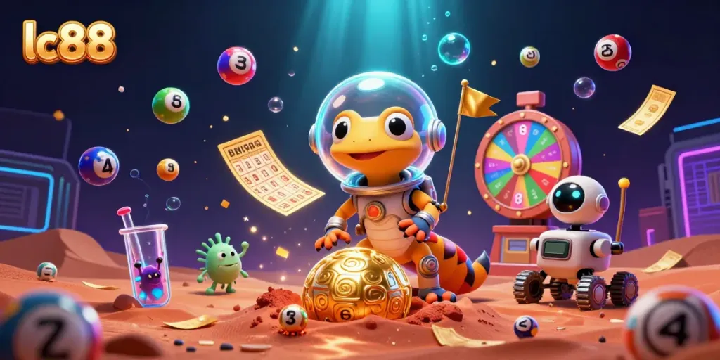 Experience thrilling gameplay with lc88 as a Martian gecko discovers a hidden golden casino among lottery excitement.