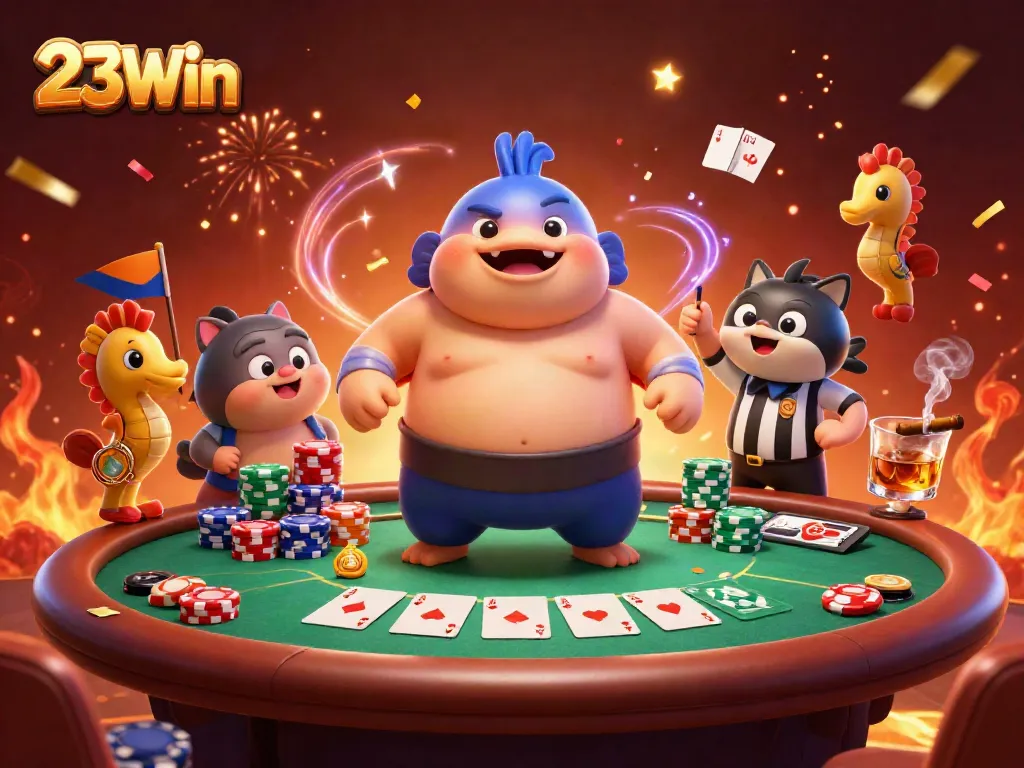 Engage with thrilling gameplay at 23Win with immersive poker action and vibrant casino characters.