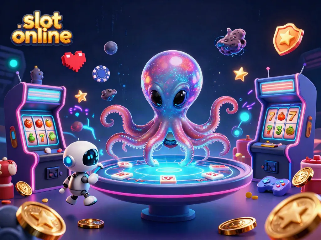 Play engaging slot online games with an alien-themed casino scene featuring characters and vibrant visuals.
