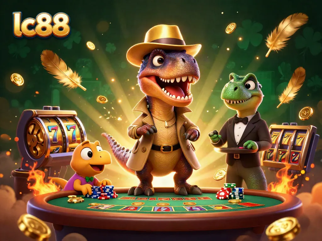 Watch the lc88 velociraptor card counter play blackjack amid a vibrant casino scene filled with excitement.