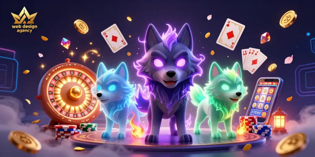 Engage with a stunning web design agency scene showcasing casino elements for gamblers.